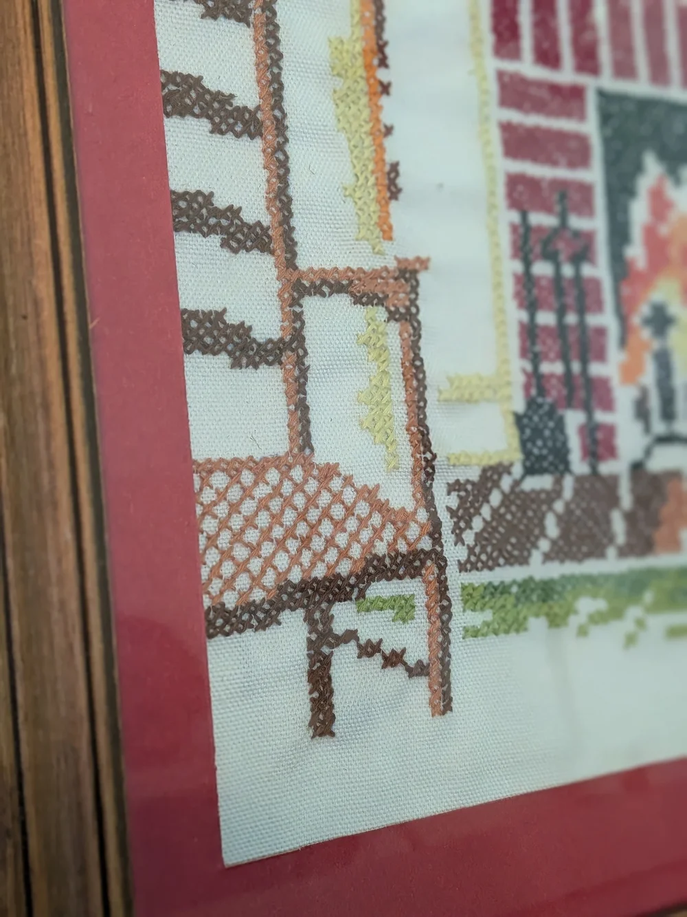 Welcome to Our Home Framed Cross-Stitch Wall Art - Red Mat Large